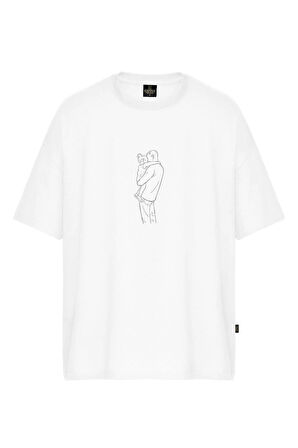 Erkek Baba Kız Baskılı Oversize Tişört