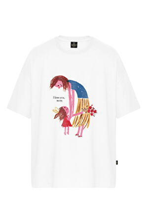 Kadın I Love Mom Baskılı Oversize Tişört