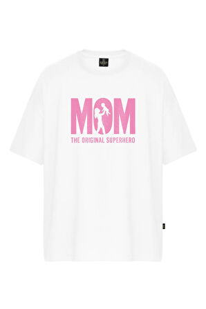Kadın Mom SuperHero Baskılı Oversize Tişört