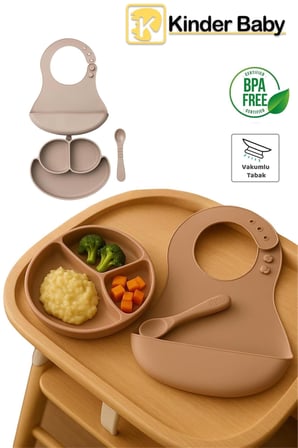 Kinder Baby Browny Silikon 3'lü Beslenme Seti BPA Free