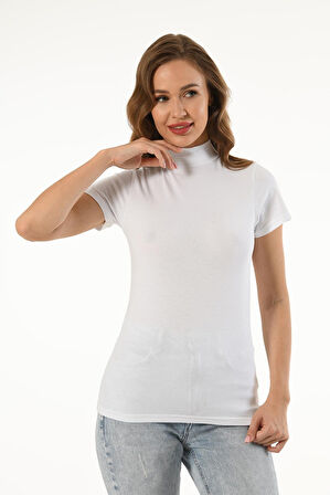 KADIN LİKRALI BALIKÇI YAKA KISA KOL PAMUKLU