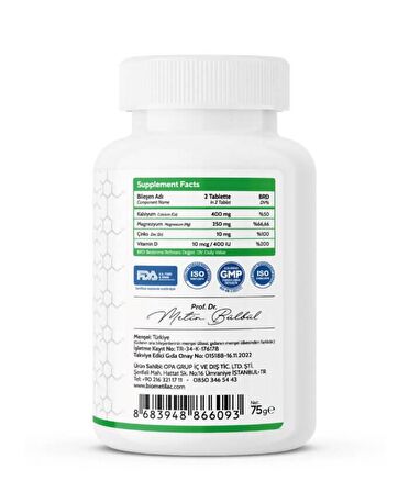 Biomet S1 Kalsiyum, Magnezyum, Çinko, Vitamin D – 60 Tablet