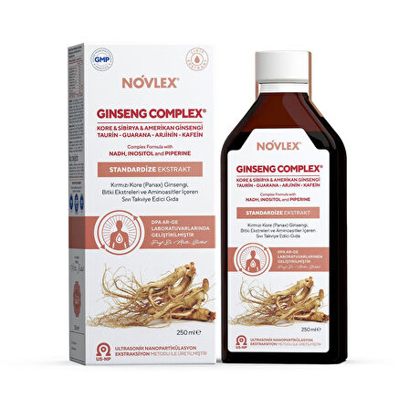 Novlex Ginseng Complex Kore (Panax)-Sibirya-Amerikan Ginsengi, NADH, Taurin, Arjinin, Guarana 250ml