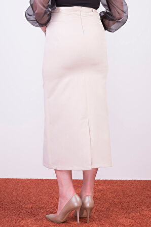 Apsen Kadın Bej Kemerli Süs Cep Detaylı Mevsimlik Uzun Kalem Etek 2090/95