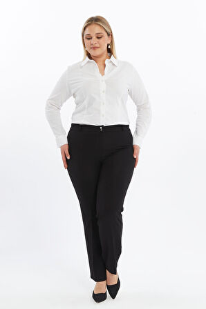 Apsen Kadın Siyah Yüksek Bel Geniş Paça Beli Lastikli Dokuma Kumaş Pantolon 369-103 