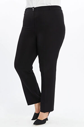 Apsen Kadın Siyah Yüksek Bel Geniş Paça Beli Lastikli Dokuma Kumaş Pantolon 369-103 