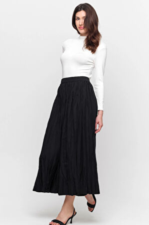Apsen Kadın Siyah Kloş Maxi Beli Lastikli Dokuma Etek 2199/100
