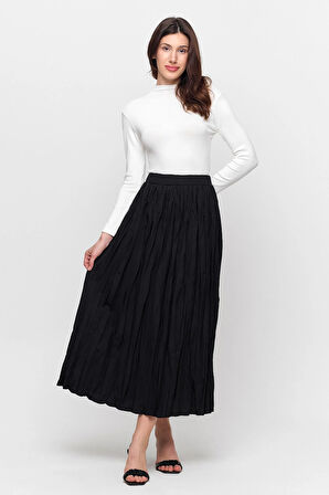 Apsen Kadın Siyah Kloş Maxi Beli Lastikli Dokuma Etek 2199/100