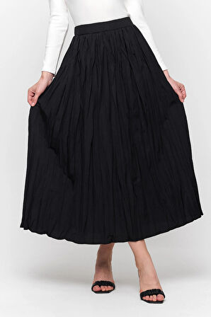 Apsen Kadın Siyah Kloş Maxi Beli Lastikli Dokuma Etek 2199/100