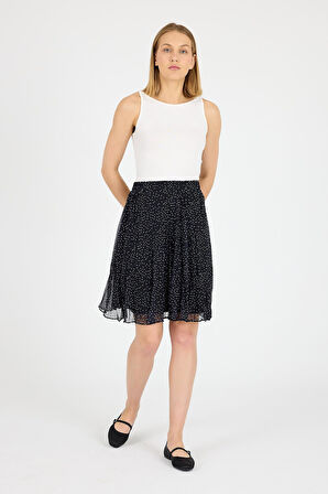 Apsen 2201/53 Siyah Puantiyeli  Astarlı Şifon Mini Boy Dokuma Etek