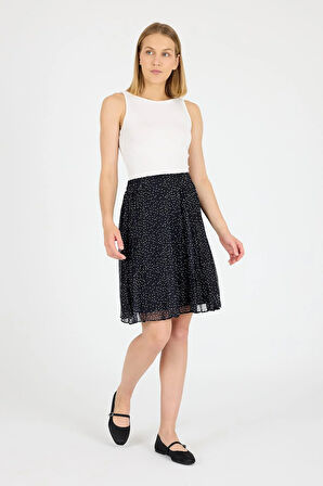 Apsen 2201/53 Siyah Puantiyeli  Astarlı Şifon Mini Boy Dokuma Etek