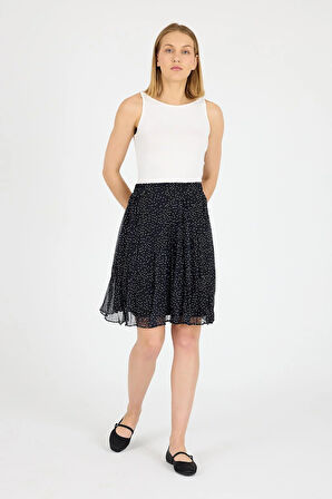 Apsen 2201/53 Siyah Puantiyeli  Astarlı Şifon Mini Boy Dokuma Etek