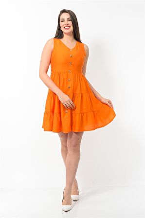 Kadın Boydan Düğmeli Yeni Sezon V Yaka Midi Boy Elbise 4472/95