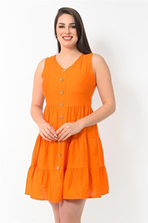 Kadın Boydan Düğmeli Yeni Sezon V Yaka Midi Boy Elbise 4472/95