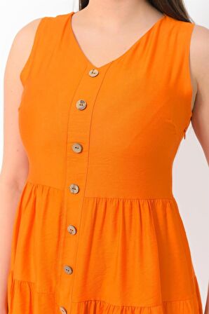 Kadın Boydan Düğmeli Yeni Sezon V Yaka Midi Boy Elbise 4472/95