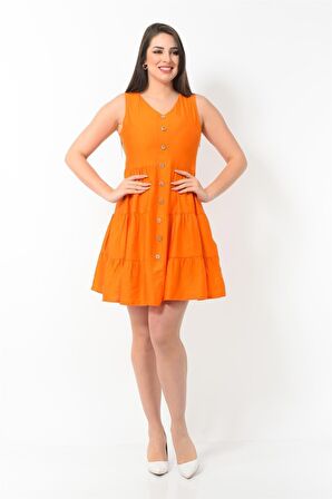 Kadın Boydan Düğmeli Yeni Sezon V Yaka Midi Boy Elbise 4472/95