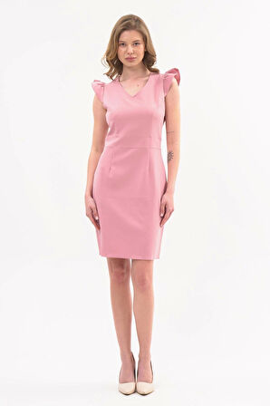 Kadın V Yaka Omuz Detaylı Kısa Elbise 4328/95