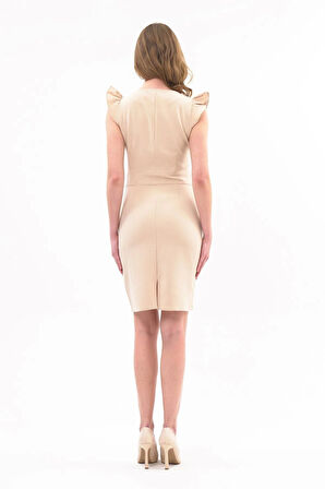 Kadın V Yaka Omuz Detaylı Kısa Elbise 4328/95