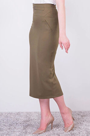 Apsen Kadın 2051/95 Haki Dokuma Kumaş Kalem Etek
