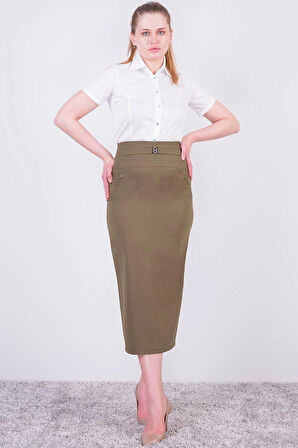 Apsen Kadın 2051/95 Haki Dokuma Kumaş Kalem Etek