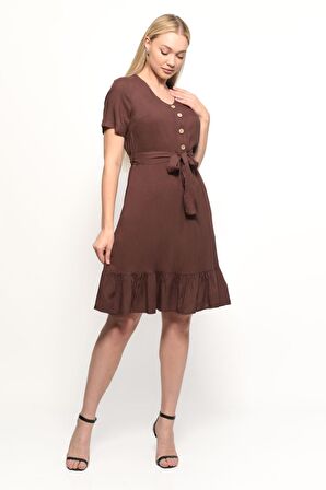 Kadın Önden Düğme Detaylı Yazlık Midi Elbise 4437/105