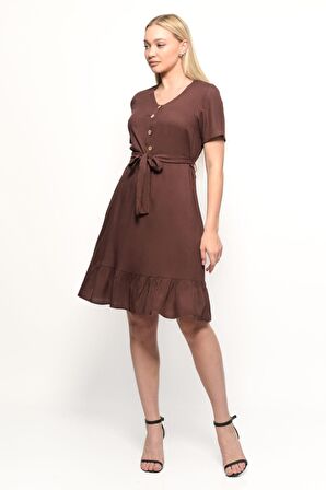 Kadın Önden Düğme Detaylı Yazlık Midi Elbise 4437/105