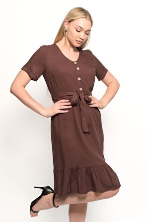 Kadın Önden Düğme Detaylı Yazlık Midi Elbise 4437/105