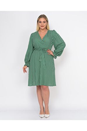 Kadın Kruvaze Yaka Kuşak Detaylı Midi Elbise 4481/105