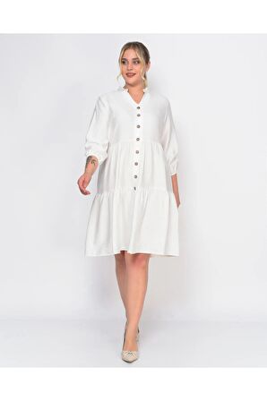 Kadın Büyük Beden V Yaka Düğmeli Midi Elbise 4483/105