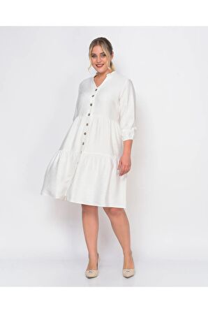 Kadın Büyük Beden V Yaka Düğmeli Midi Elbise 4483/105