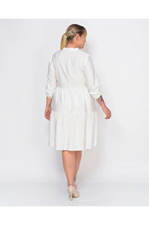 Kadın Büyük Beden V Yaka Düğmeli Midi Elbise 4483/105