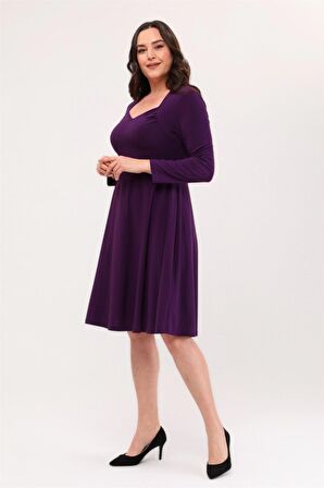 Kadın Beşgen Yaka Uzun Kol Detaylı Kısa Örme Elbise 4464/110