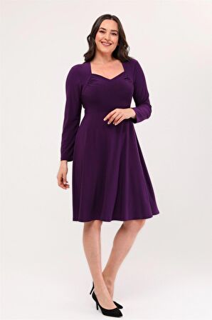 Kadın Beşgen Yaka Uzun Kol Detaylı Kısa Örme Elbise 4464/110