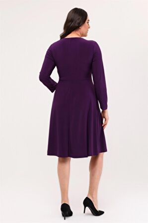 Kadın Beşgen Yaka Uzun Kol Detaylı Kısa Örme Elbise 4464/110