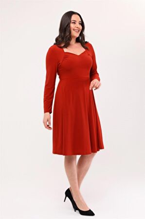 Kadın Beşgen Yaka Uzun Kol Detaylı Kısa Örme Elbise 4464/110