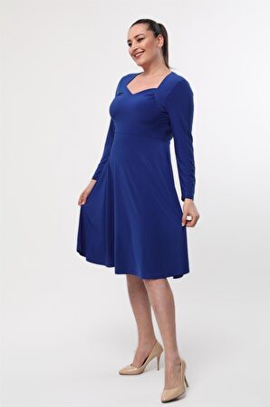 Kadın Beşgen Yaka Uzun Kol Detaylı Kısa Örme Elbise 4464/110