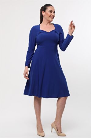 Kadın Beşgen Yaka Uzun Kol Detaylı Kısa Örme Elbise 4464/110