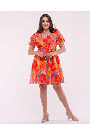 Çok Renkli Şifon Elbise 4490/105
