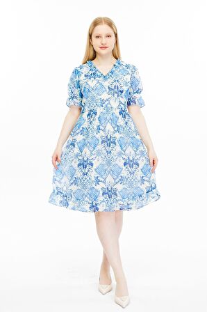 Kadın Desenli Şifon Elbise 4491/110