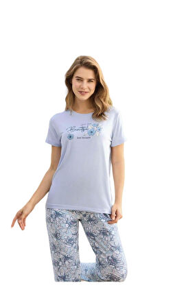 Aydoğan Kadın Mavi Viskon Kısa Kollu Pijama Takımı 240048