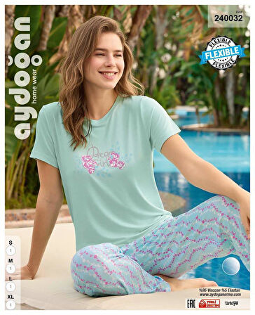 Aydoğan Kadın Yeşil Viskon Kısa Kollu Pijama Takımı 240032