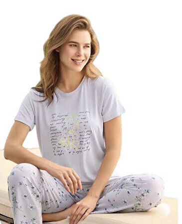 Aydoğan Kadın Mavi Viskon Kısa Kollu Pijama Takımı 240042