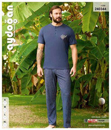 Aydoğan Erkek Mavi %100 Pamuklu Penye Kısa Kollu Pijama Takımı 240344