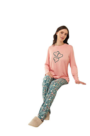 Aydoğan Kadın Pembe Viskon Uzun Kollu Pijama Takımı 240628