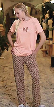 Aydoğan Kadın Somon Viskon Kısa Kollu Pijama Takımı 240956