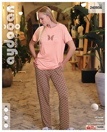 Aydoğan Kadın Somon Viskon Kısa Kollu Pijama Takımı 240956
