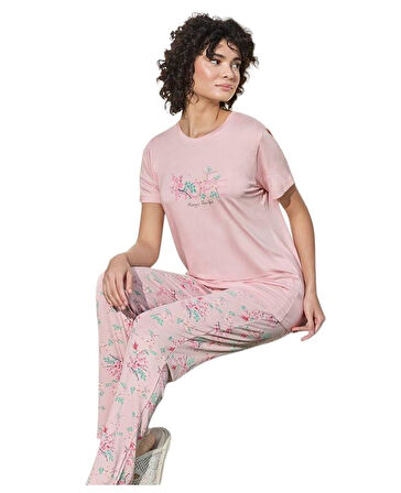 Aydoğan Kadın Pudra Viskon Kısa Kollu Pijama Takımı 240949