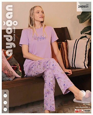 Aydoğan Kadın Mor Viskon Kısa Kollu Pijama Takımı 240951