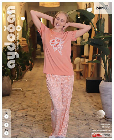 Aydoğan Kadın Somon Viskon Kısa Kollu Pijama Takımı 240960