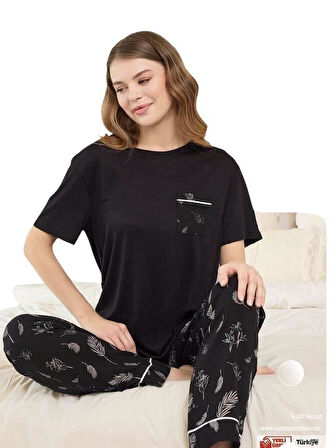 Aydoğan Kadın Siyah Viskon Kısa Kollu Pijama Takımı 250028